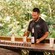 A bartender handles 3 bottles of rum at a bar lined with shot glasses